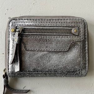 gently used silver fossil wallet